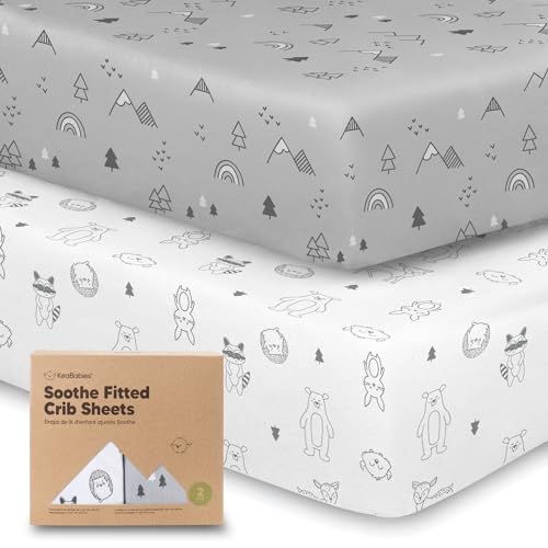 2-Pack Organic Crib Sheets for Boys, Girls - Jersey Fitted Crib Sheet, Baby Crib Sheets Neutral, Crib Mattress Sheet, Cotton Crib Sheets, Breathable Crib Sheet, Baby Mattress Sheets (Woodland)