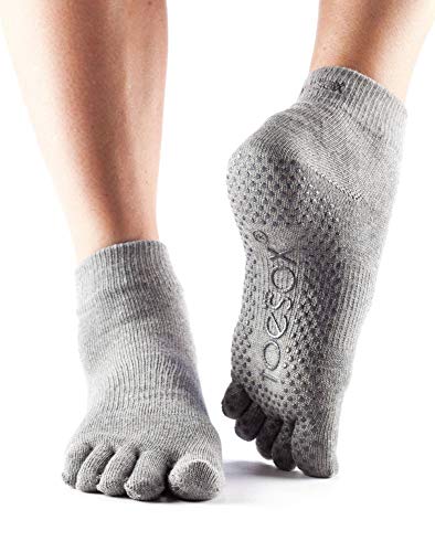 toesox Grip Pilates Barre Socks – Non Slip Ankle Full Toe, X-Large, Heather Grey