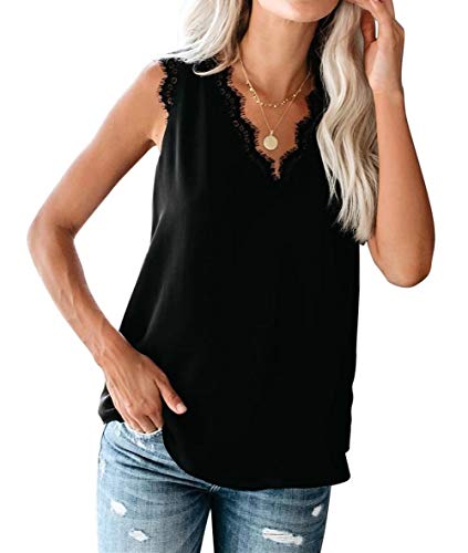 lime flare Women Sexy Summer Lace Trim Cami Tank Tops Dressy Silk Lacy Camisole Shirt Blouse (l, Soild Black Eyelash Lace)