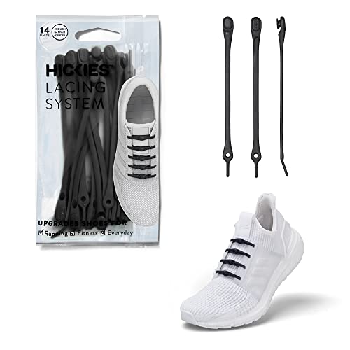HICKIES 2.0 Performance One-Size Fits All No-Tie Elastic Laces - Black (14 Shoelaces, Works In All Shoes), One Size
