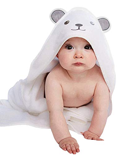 HIPHOP PANDA Hooded Towel - Rayon Made from Bamboo, Bath Towel with Bear Ears for Newborn, Babie, Toddler, Infant - Absorbent Large Baby Towel - Bear, 30 x 30 Inch