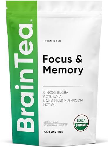 BrainTea Focus & Memory Brain Tea - Powerful Brain Booster, Healthy Organic Blend - Caffeine Free Focus Tea, Cognitive Function & Mental Clarity - Brain Supplements for Memory and Focus - 30 Sachets