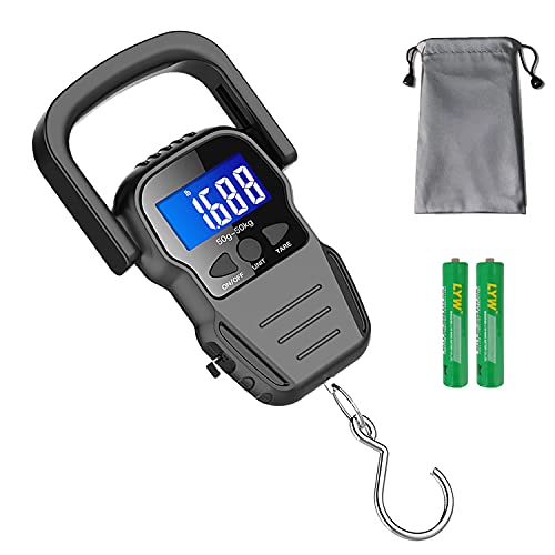 Digital Fish Scale, Luggage Scale, Weight Hanging Hook Scale,110lb/50KG-Backlit LCD Display,Waterproof Bag (Batteries Included)