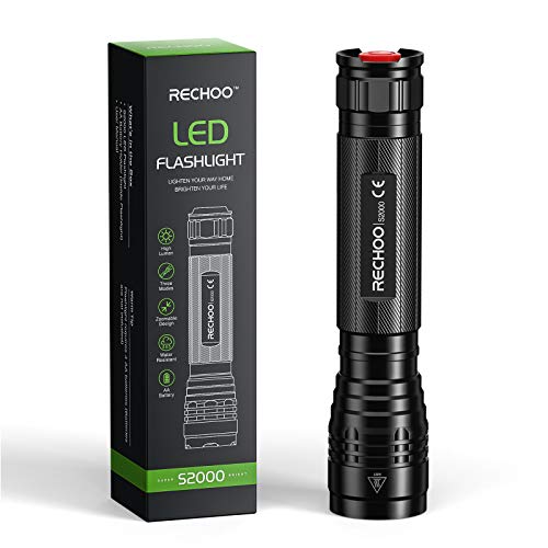 RECHOO High-Powered LED Flashlight S2000, Upgraded Powerful 2000 High Lumens Flashlights with 3 Modes, Zoomable, Water Resistant Flash Light for Home, Camping, Emergency, Hiking, Outdoor