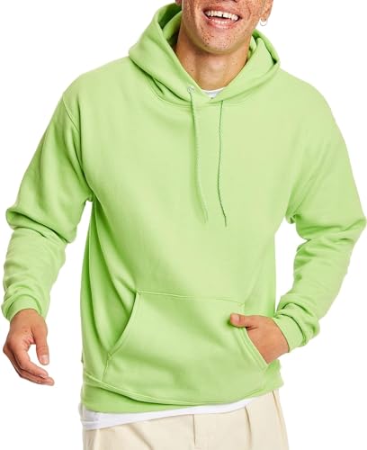 Hanes Men's Pullover EcoSmart Hooded Sweatshirt, lime, Large