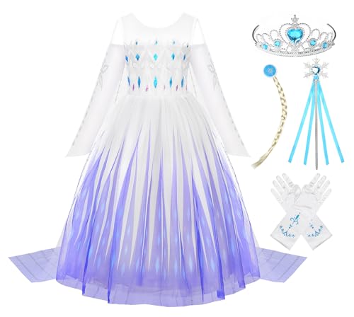 JerrisApparel Girl Princess Costume Snow Party Dress Halloween Cosplay Dress up (6, White with Accessories)