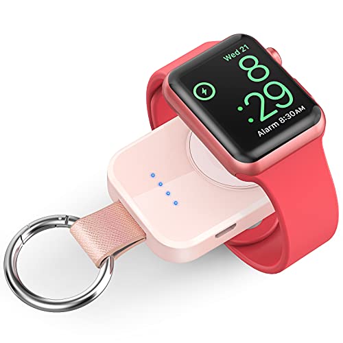 i.VALUX Portable Wireless Charger Compatible for Apple Watch Series 9/8/UItra/7/6/5/4/3/2/SE/Nike,Compact Magnetic iWatch Charger 1000mAh Power Bank Keychain Style Gift for Mother Girl Birthday-Pink