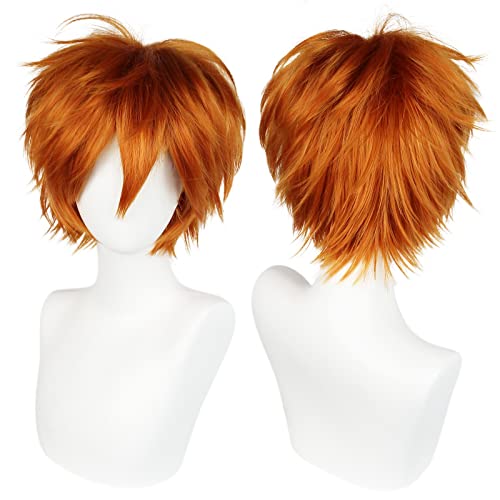 Anogol Hair Cap + Short Orange Men's Cosplay Wig for Halloween Christmas Event Costume Party