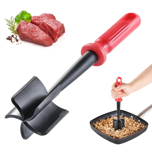 Meat Chopper, MONGSEW Heat Resistant Masher and Smasher for Meat and Hamburger, Ground Beef Smasher, Nylon Meat Spatula Chopper, Mix and Chop Kitchen Tool (Unique Double Colors)