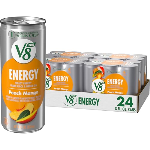 V8 +Energy Peach Mango Juice Energy Drink, 8 fl oz Can (24 Pack)