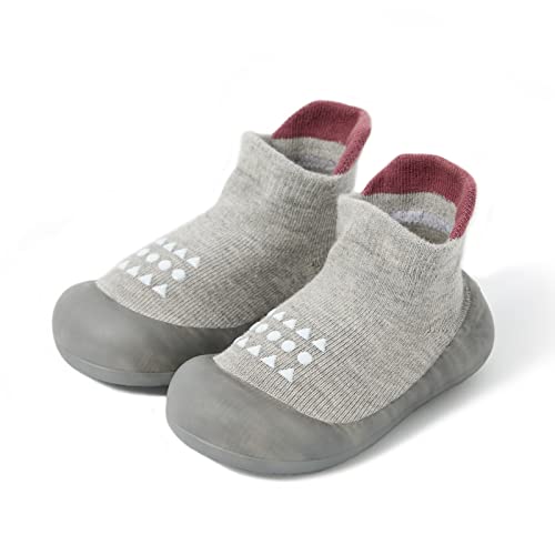 Bearbay Baby Rubber Sole Non-Skid Walking Sock Shoes,Baby Slipper, Sneakers for Unisex Newborn Infants Toddlers Boys Girls Grey