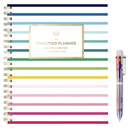 Simplified by Emily Ley 2024 Year Round Monthly/Weekly Planner, CYO Cover, Spiral Bound, Size 8.375' x 11' (Stripe) and Ballpoint Crystal Diamond Pen