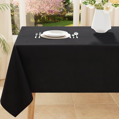 smiry Rectangle Table Cloth, Waterproof Anti-Scratch Polyester Tablecloth, Decorative Washable Fabric Table Cover for Dining, Buffet, Parties and Outdoor, 60x84, Black