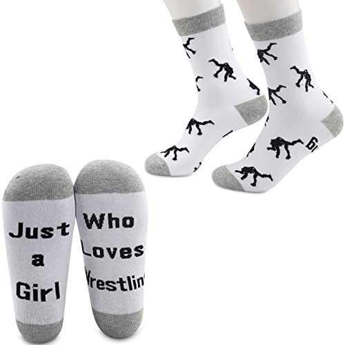 CMNIM Wrestling Gifts for Girls Wrestler Gift Sock 2 Pairs Just a Girl Who Loves Wrestling Novelty Socks Wrestling Lover Gift (2 pairs Wrestling socks)