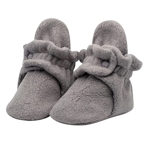 Zutano Cozie Fleece Baby Booties, Unisex Baby Shoes for Infants and Toddlers, Grey, 6M