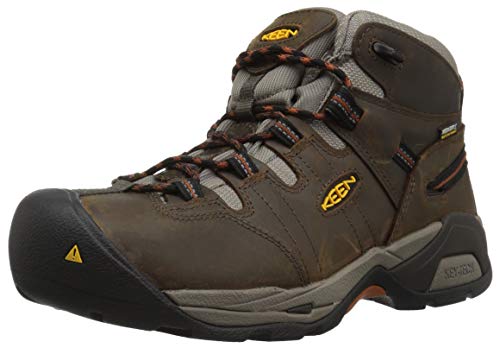 KEEN Utility Men's Detroit XT Mid Height Soft Toe Waterproof Work Boots, Black Olive/Leather Brown, 10.5