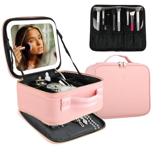 Lionsden Makeup Bag with LED Mirror & Jewelry Holder| Travel Makeup Case with Lighted Mirror, Travel Makeup Bag with LED Mirror| Makeup Bag with Mirror, Makeup Organizer with Mirror Makeup Box
