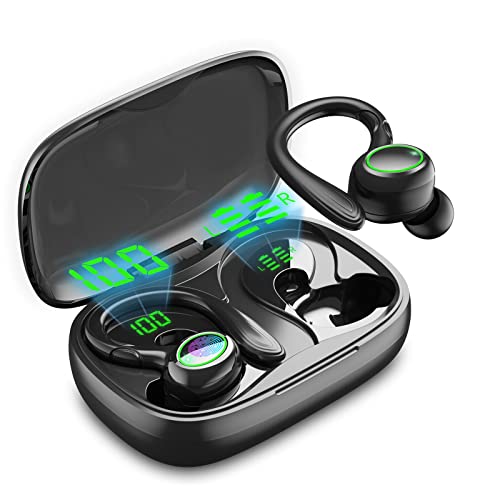 Wireless Earbuds, 60H Playback Bluetooth 5.3 Headphones,Noise Cancelling Wireless Headphones with LED Battery Display, Mics Clear Call, IPX6 Waterproof Bluetooth Earbuds for Workout Sports (BLACK)