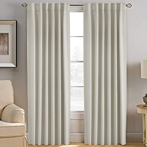 H.VERSAILTEX Blackout Curtains Thermal Insulated Window Treatment Panels Room Darkening Blackout Drapes for Living Room Back Tab/Rod Pocket Bedroom Draperies, 52 x 84 Inch, Ivory/Cream, 2 Panels