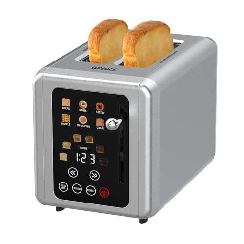 WHALL Touch Screen Toaster 2 Slice, Stainless Steel Digital Timer Toaster, 6 Bread Types & 6 Shade Settings, Smart Extra Wide Slots Toaster With Bagel, Cancel, Defrost Functions