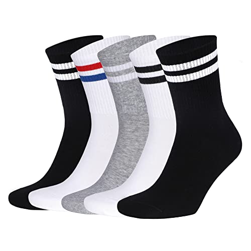 F FLOANES Soft Cotton Crew Socks For Men & Women, Non Binding, Striped Socks 5 Pairs In Box