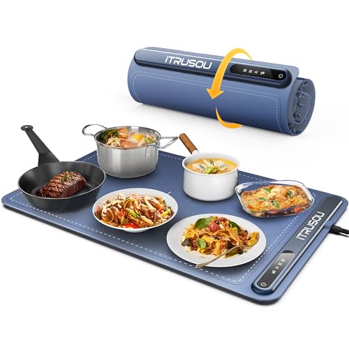 iTRUSOU Electric Warming Tray - Full Surface Heating,Rollable & Portable,Premium Silicone Nano-Material,3 Temperature Settings,Auto Shut-Off -Versatile Food Warmer for Gatherings,Parties,Everyday Use