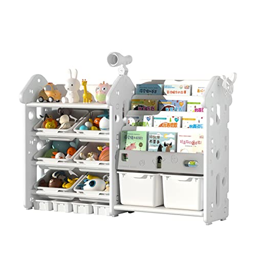 UNICOO - Kids Bookshelf and Toy Storage Organizer, Children Bookshelf, Toy Organizer with Bins, Toddler Books and Toys Organizer (YHMC0B - White)