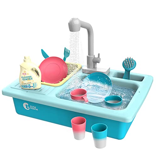 CUTE STONE Color Changing Kitchen Sink Toys, Children Electric Dishwasher Playing Toy with Running Water, Upgraded Faucet, Automatic Water Cycle System Play House Pretend Role Play Toys for Boys Girls