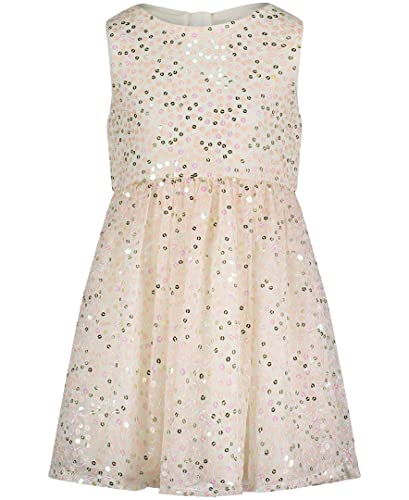 Calvin Klein Girls' Sleeveless Party Dress, Fit and Flare Silhouette, Round Neckline & Back Zip Closure, Blush Sequin