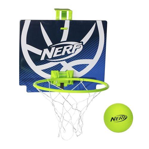 NERF Mini Over the Door Basketball Hoop - Nerfoop Indoor Basketball Hoop for Kids - Toy Door Basketball Hoop + Mini NERF Foam Basketball Game Set - Perfect for Bedroom Indoor Basketball - Green