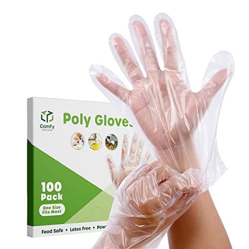 Comfy Package [100 Count] Disposable Poly Plastic Gloves for Cooking, Food Prep and Food Service | Latex & Powder Free - One Size Fits Most