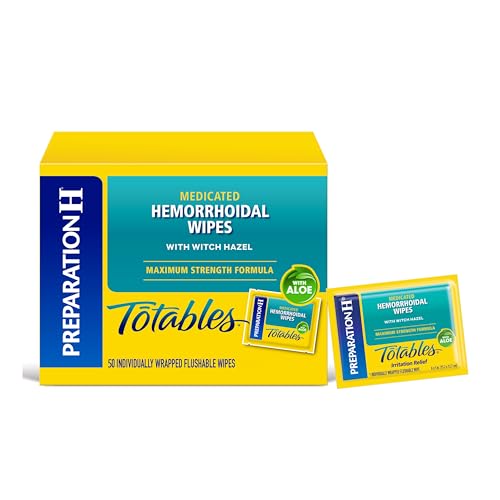 Preparation H Totables Hemorrhoid Flushable Wipes with Witch Hazel for Skin Irritation Relief - 50 Count