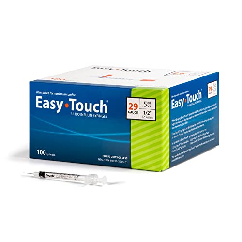 EasyTouch U-100 Insulin Syringe with Needle, 29G 0.5cc 1/2-Inch (12.7mm), Box of 100