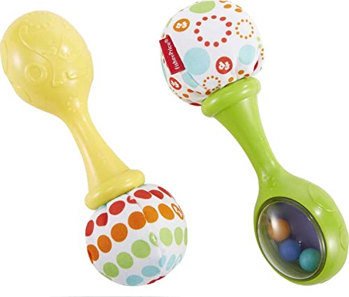 Fisher-Price Baby Toys Rattle ‘N Rock Maracas, Set of 2 Soft Musical Instruments for Infants 3+ Months, Green & Yellow