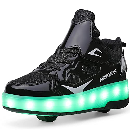 Ylllu Kids LED USB Charging Roller Skate Shoes with Wheel Shoes Light up Roller Shoes Rechargeable Roller Sneakers for Girls Boys Children（1.5 Little Kid