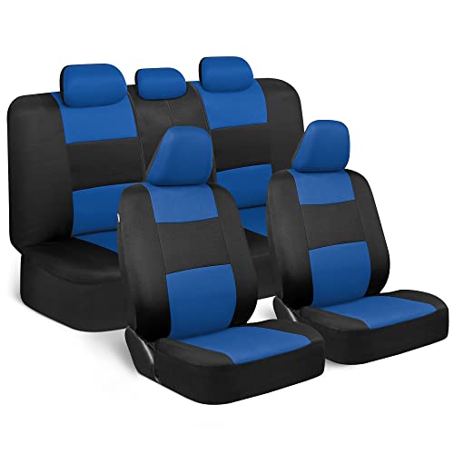 BDK PolyPro Car Seat Covers Full Set in Blue on Black – Front and Rear Split Bench Seat Covers, Easy to Install, Car Accessories for Auto Trucks Van SUV