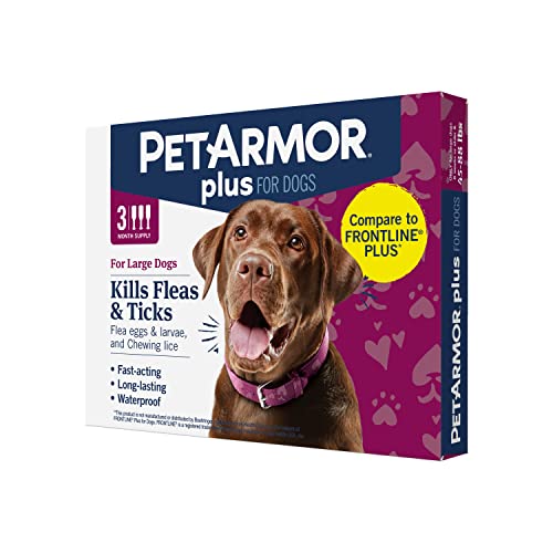 PetArmor Plus Flea and Tick Prevention for Dogs, Dog Flea and Tick Treatment, 3 Doses, Waterproof Topical, Fast Acting, Large Dogs (45-88 lbs)