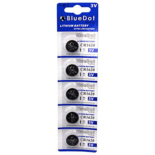 BlueDot Trading CR1620 3v Volt Coin Cell Batteries, All-Purpose Battery for watches, remote control, LED tea light candles, toys, and key fobs, 5 Batteries