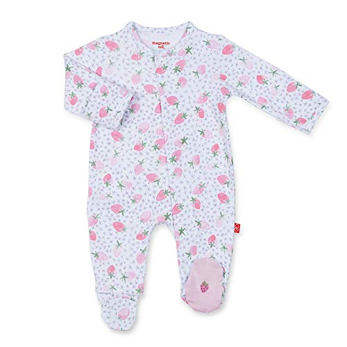 Magnetic Me Footie Pajamas 100% Organic Cotton Baby Girls Sleepwear Quick Magnetic Fastener Sleeper Strawberries and Cream 3-6 Months