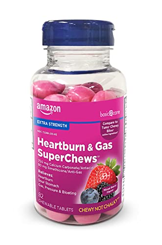 Amazon Basic Care Heartburn & Gas SuperChews Chewable Tablets, Mixed Berry, 82 Count (Previously SoundHealth)
