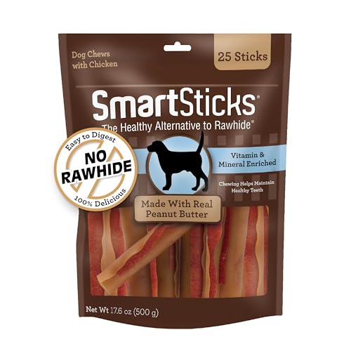 SmartBones SmartSticks, Treat Your Dog to a Rawhide-Free Chew Made With Real Peanut Butter, 25 count