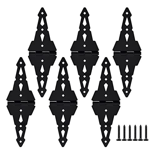 HOME MASTER HARDWARE Wood Gate Hinges for Wooden Fences Heavy Duty 8' Strap Gate Hinge Decorative Black Finish with Screws (6 Pack)