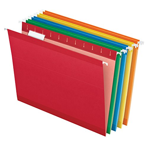 Pendaflex Reinforced Hanging Folders, Letter Size, Assorted Colors (Green, Blue, Red, Yellow, Orange) 1/5 Cut, Tabs and Inserts, 25/Box (41522AMZ)