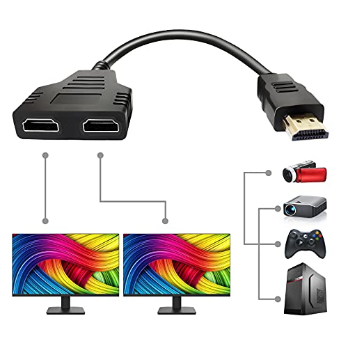 HDMI Splitter Cables Male 1080P to Dual HDMI Female 1 to 2 Way HDMI Splitter Adapter Cable for HDTV HD, LED, LCD, TV, Support Two TVs at The Same Time