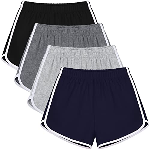 URATOT 4 Pack Women's Cotton Dance Yoga Sports Short Summer Running Athletic Pant Waistband Loose Shorts for Women