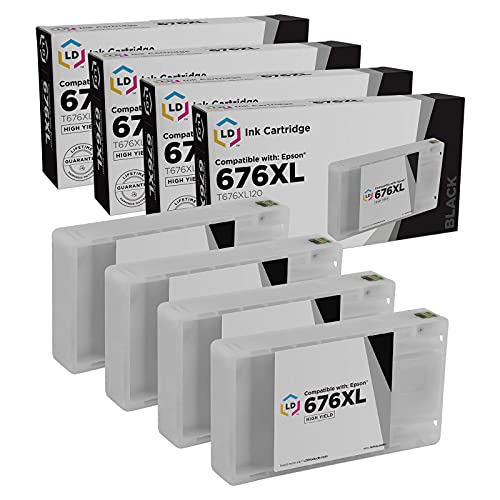 LD Products Remanufactured Ink Cartridge Replacements for Epson 676XL 676 T676XL120 High Yield (Black, 4-Pack) for Workforce WP-4020 WP-4530 WP-4540 WP-4010 WP-4023 WP-4090 WP-4520 WP-4533 WP-4590