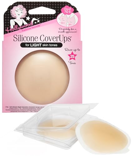 Hollywood Fashion Secrets Silicone Coverups, Hypoallergenic, Reusable, Washable, Gentle on Skin, Ultra Thin, Self Adhesive, Light Shade, 1 Pack