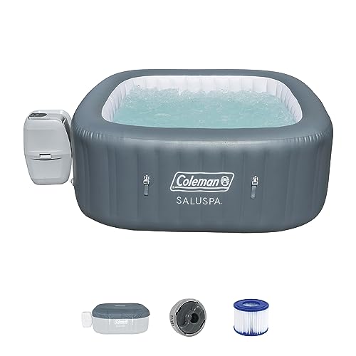 Coleman SaluSpa AirJet 4 to 6 Person Inflatable Hot Tub Square Portable Outdoor Spa with 114 Soothing AirJets and Insulated Cover, Gray