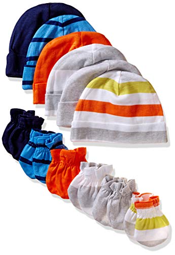 Onesies Brand Unisex Baby 12-Piece Cap and Mitten Set, stripe, Newborn