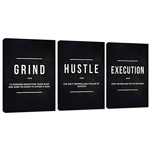 Motivational Office Wall Decor Inspirational Success Canvas Wall Art Hustle Posters Prints Entrepreneur Quote Wall Picture Paintings 3 Pieces Artwork Home Bedroom Framed Easy to Hang(36”Wx16”H)